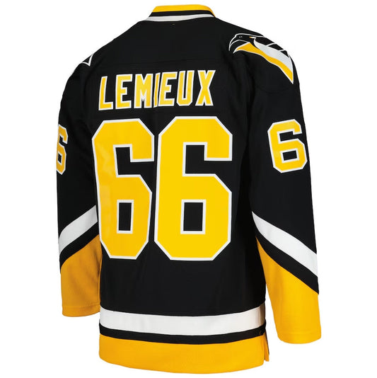 P.Penguins #66 Mario Lemieux Mitchell & Ness 1992-93 Blue Line Player Jersey - Black Stitched American Hockey Jerseys CROVYIE