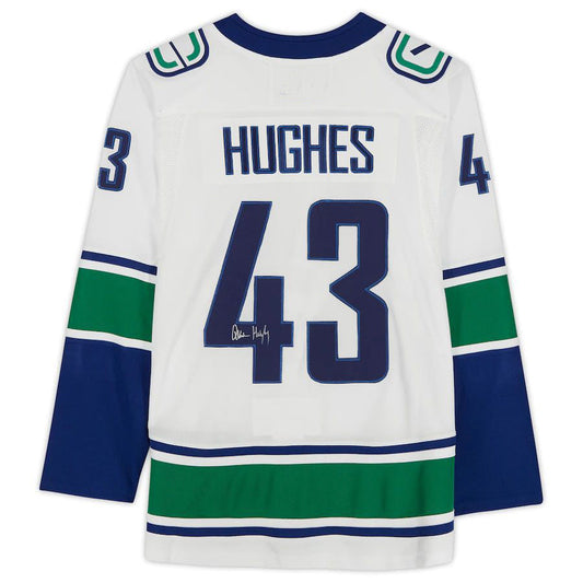 V.Canucks #43 Quinn Hughes Fanatics Authentic Autographed White Jersey Stitched American Hockey Jerseys CROVYIE