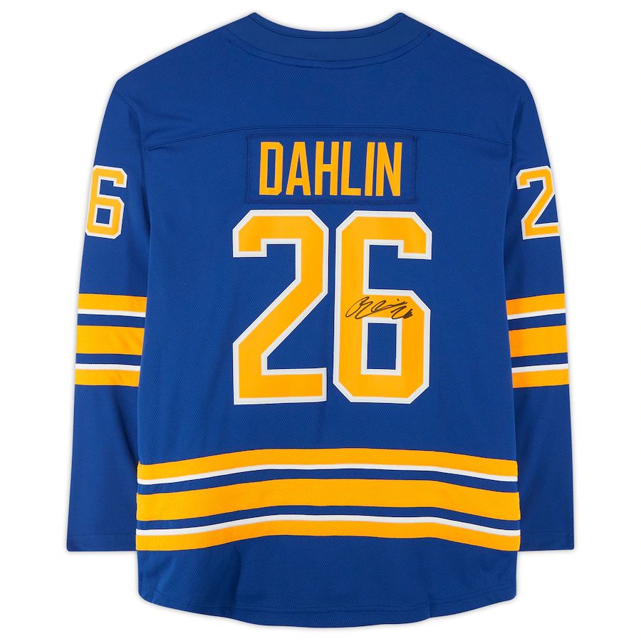 B.Sabres #26 Rasmus Dahlin Fanatics Authentic Autographed Royal Blue Fanatics Breakaway Jersey Stitched American Hockey Jerseys CROVYIE