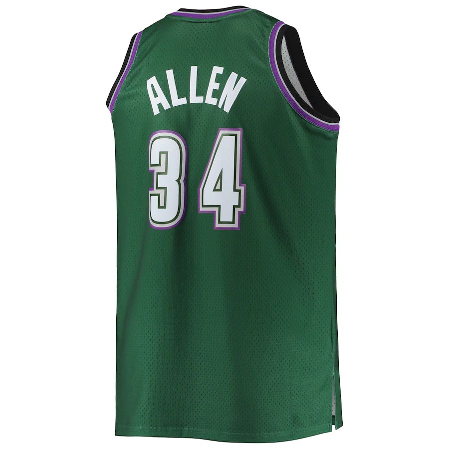 M.Bucks #34 Ray Allen Mitchell & Ness Big & Tall 1996-97 Hardwood Classics Swingman Jersey Hunter Green Stitched American Basketball Jersey