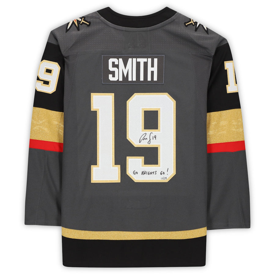 V.Golden Knights #19 Reilly Smith Fanatics Authentic Autographed with Go Knights Go! Inscription Limited Edition of 19 Gray Hockey Jerseys CROVYIE