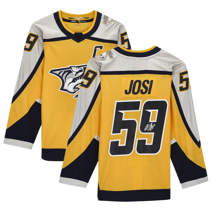 N.Predators #59 Roman Josi Fanatics Authentic Autographed 2020-21 Reverse Retro Gold Stitched American Hockey Jerseys CROVYIE