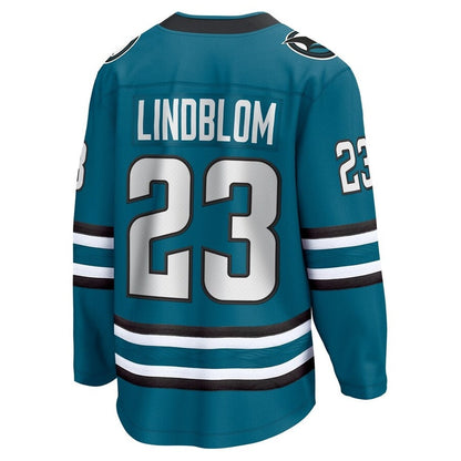 SJ.Sharks #23 Oskar Lindblom Fanatics Home Breakaway Jersey - Teal Stitched American Hockey Jerseys CROVYIE