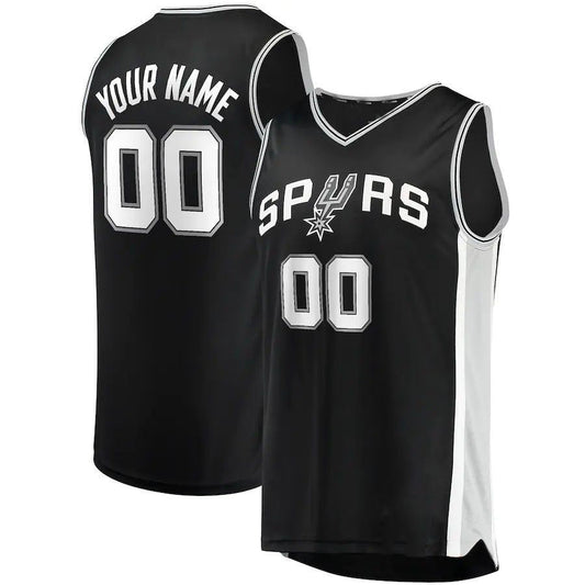 Custom S.Antonio Spurs Fanatics Branded  Fast Break Custom Replica Jersey Black Icon Edition Stitched Basketball Jersey