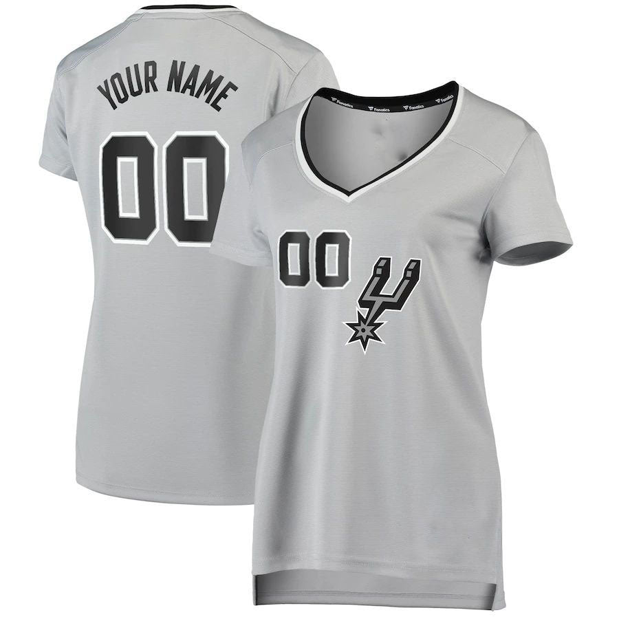 Custom S.Antonio Spurs Fanatics Branded Women's Fast Break Replica Custom Jersey  Silver Statement Edition Stitched Basketball Jersey
