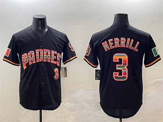 San Diego Padres #3 Jackson Merrill Black Mexico Cool Base Stitched Baseball Jersey