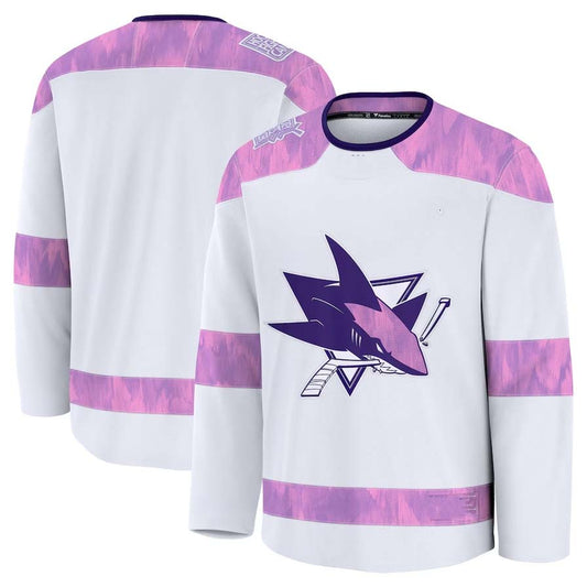 SJ.Sharks Fanatics 2024 Hockey Fights Cancer Practice Jersey - White Stitched American Hockey Jerseys CROVYIE