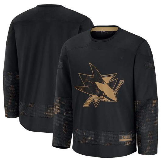 SJ.Sharks Fanatics 2024 Military Appreciation Practice Jersey - Black Stitched American Hockey Jerseys CROVYIE