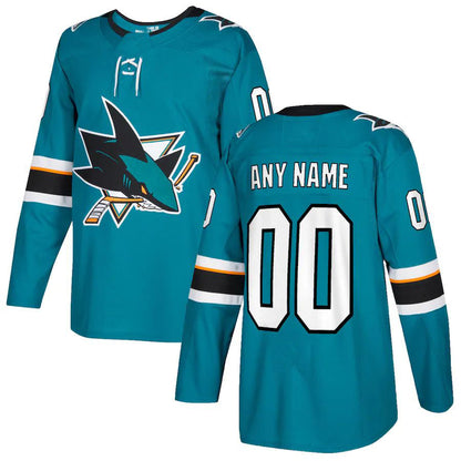 Custom SJ.Sharks Authentic  Jersey  Teal Stitched American Hockey Jerseys CROVYIE