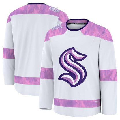 S.Kraken Fanatics 2024 Hockey Fights Cancer Practice Jersey - White Stitched American Hockey Jerseys CROVYIE