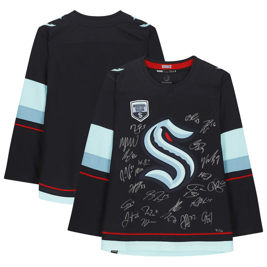 S.Kraken Fanatics Authentic Multi-Signed with Inaugural Season Jersey Patch with 25 Signatures Edition of 50 Blue Stitched American Hockey Jerseys CROVYIE