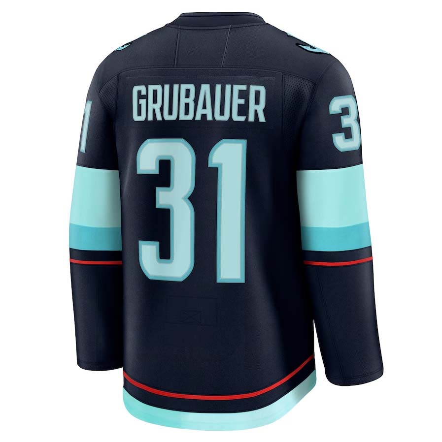 S.Kraken #31 Philipp Grubauer Fanatics Home Premium Jersey - Deep Sea Blue Stitched American Hockey Jerseys CROVYIE