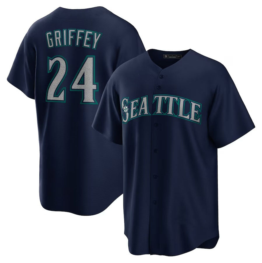 Seattle Mariners #24 Ken Griffey Jr. Alternate Replica Player Jersey - Navy Stitched Baseball Jersey