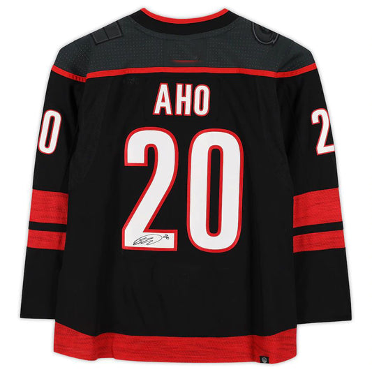 C.Hurricanes #20 Sebastian Aho Fanatics Authentic Autographed Black Alternate Jersey Black Stitched American Hockey Jerseys CROVYIE