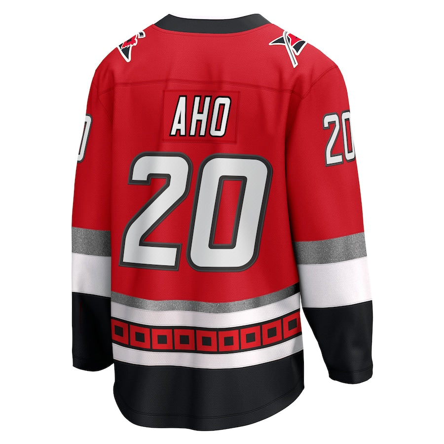 C.Hurricanes #20 Sebastian Aho Fanatics Branded 25th Anniversary Premier Breakaway Player Jersey Red Stitched American Hockey Jerseys CROVYIE