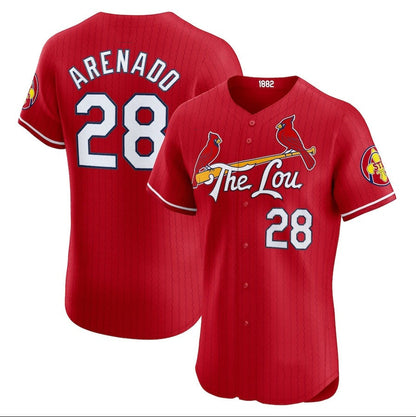 St. Louis Cardinals #28 Nolan Arenado 2024 City Connect Elite Player Jersey - Red Stitched Baseball Jersey