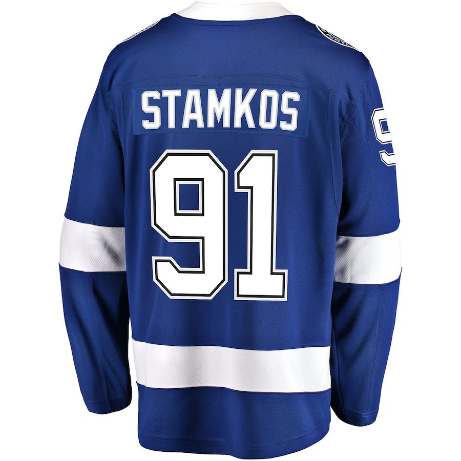 TB.Lightning #91 Steven Stamkos Fanatics Branded Breakaway Player Jersey Blue Stitched American Hockey Jerseys CROVYIE