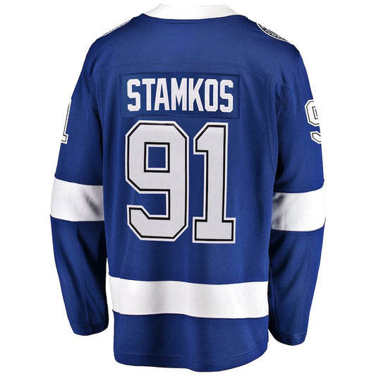 TB.Lightning #91 Steven Stamkos Fanatics Branded Home 2022 Stanley Cup Final Breakaway Player Jersey Blue Stitched American Hockey Jerseys CROVYIE
