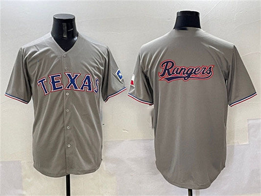 Texas Rangers Team Big Logo Gray With Patch Cool Base Stitched Baseball Jersey