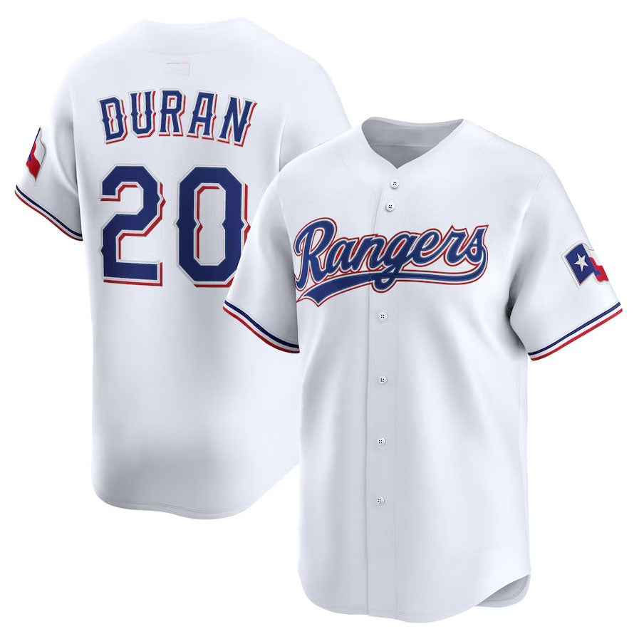 Texas Rangers #20 Ezequiel Dur¨¢n Home Limited Player Jersey - White Stitched Baseball Jersey