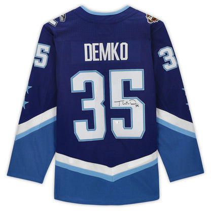 V.Canucks #35 Thatcher Demko Fanatics Authentic Autographed 2022 All-Star Game Jersey  Blue Stitched American Hockey Jerseys CROVYIE