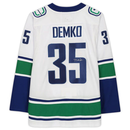 V.Canucks #35 Thatcher Demko Fanatics Authentic Autographed White Jersey Stitched American Hockey Jerseys CROVYIE