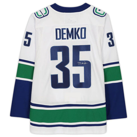 V.Canucks #35 Thatcher Demko Fanatics Authentic Autographed White Jersey Stitched American Hockey Jerseys CROVYIE