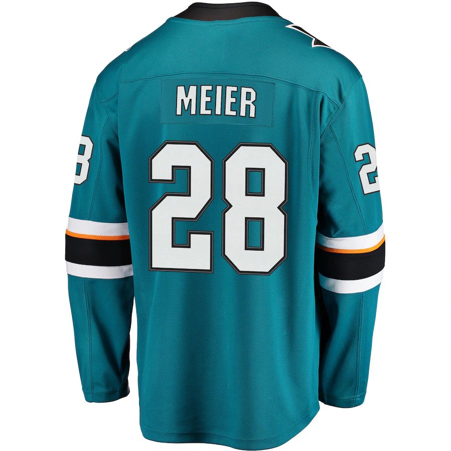 SJ.Sharks #28 Timo Meier Fanatics Branded Home Premier Breakaway Player Jersey  Teal Stitched American Hockey Jerseys CROVYIE