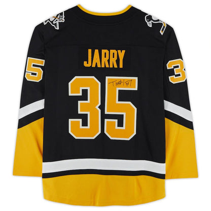 P.Penguins #35 Tristan Jarry Fanatics Authentic Autographed Alternate Breakaway Jersey Black Stitched American Hockey Jerseys CROVYIE