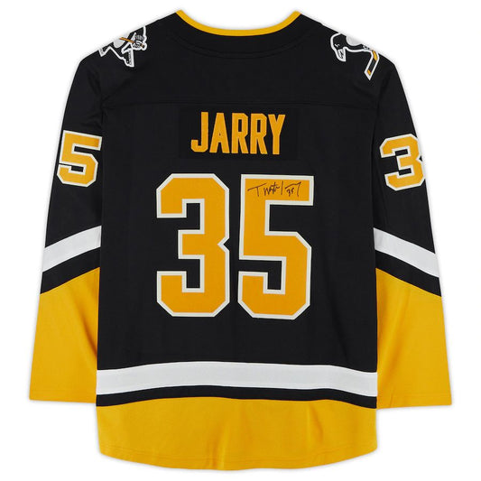 P.Penguins #35 Tristan Jarry Fanatics Authentic Autographed Alternate Breakaway Jersey Black Stitched American Hockey Jerseys CROVYIE