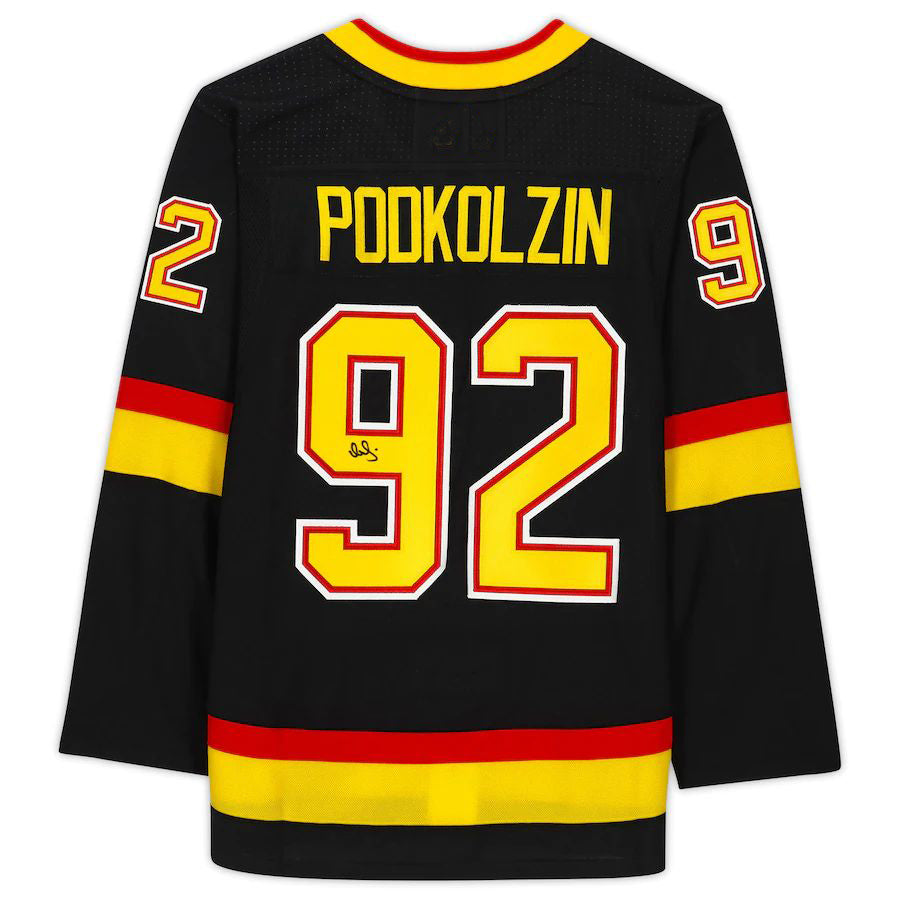 V.Canucks #92 Vasily Podkolzin Fanatics Authentic Autographed Alternate Authentic Jersey Black Stitched American Hockey Jerseys CROVYIE