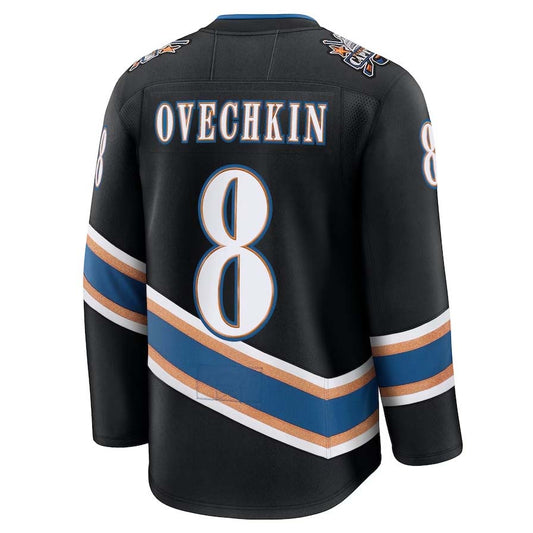 W.Capitals #8 Alexander Ovechkin Fanatics Alternate 50th Anniversary Premium Jersey - Black Stitched American Hockey Jerseys CROVYIE