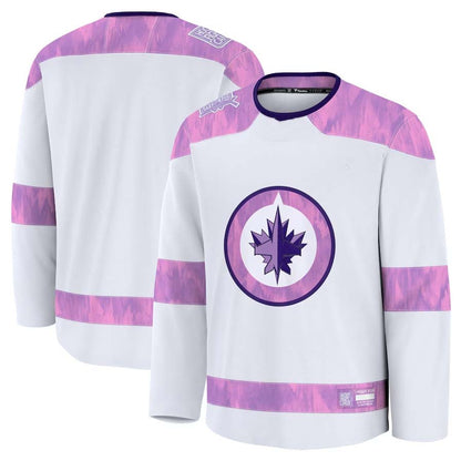 W.Jets Fanatics 2024 Hockey Fights Cancer Practice Jersey - White Stitched American Hockey Jerseys CROVYIE