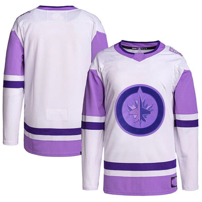 W.Jets Hockey Fights Cancer Primegreen Authentic Blank Practice Jersey White Purple Stitched American Hockey Jerseys CROVYIE