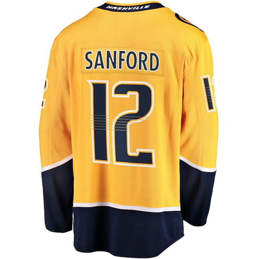 N.Predators #12 Zach Sanford Fanatics Branded Home Breakaway Player Jersey Gold Stitched American Hockey Jerseys CROVYIE